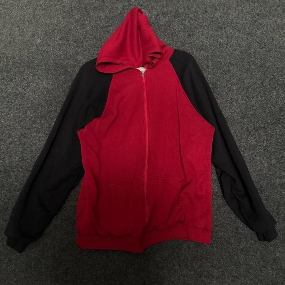 McGregor Hoodie Men's Large Red Black Full Zip Colorblock Thermal Lined Sweat